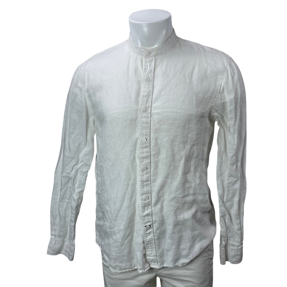 Club Monaco 100% Linen Mens White Long Sleeves Slim Fit Button Down Shirt Top M